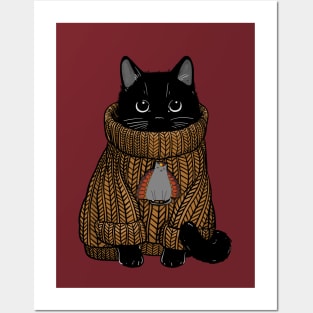 Cozy Turkey Sweater Cat Posters and Art